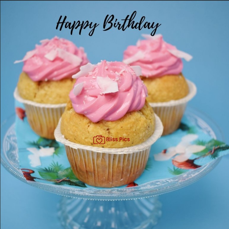 Happy Birthday Image 3 vanilla cupcake with light pink icing Happy Birthday Image 3 vanilla cupcake with light pink icing - happy birthday images