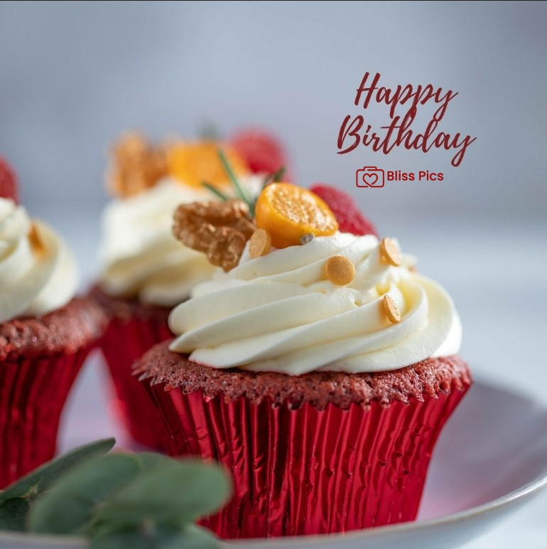 Happy Birthday Image Red velvet cupcake with white icing and toppings Happy Birthday Image Red velvet cupcake with white icing and toppings - happy birthday images