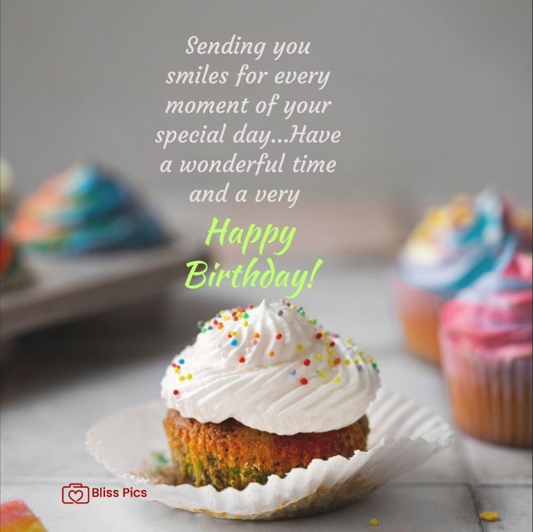 Happy Birthday Image chocolate cupcake with white icing and color balls Happy Birthday Image chocolate cupcake with white icing and color balls - happy birthday images