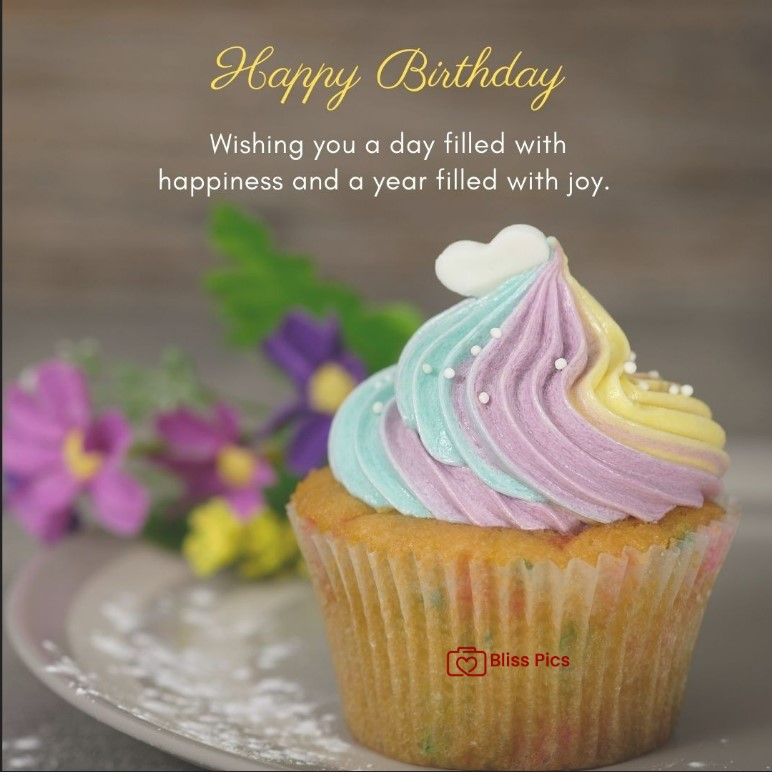 Happy Birthday Image vanilla cupcake with colorful icing and silver balls Happy Birthday Image vanilla cupcake with colorful icing and silver balls - happy birthday images