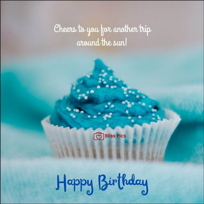 Happy Birthday Image vanilla cupcake with sky blue icing and silver balls Happy Birthday Image vanilla cupcake with sky blue icing and silver balls - happy birthday images