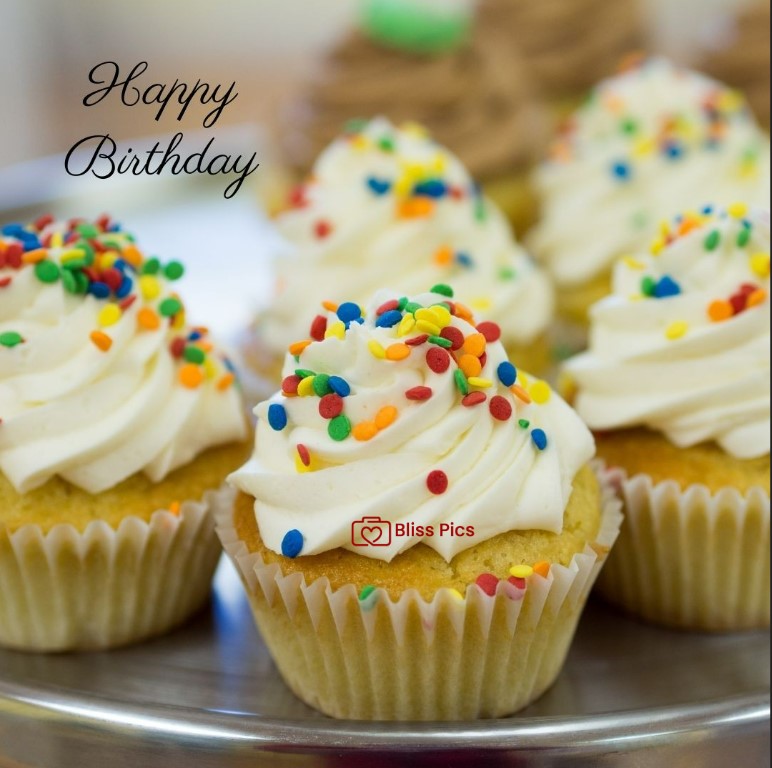 Happy Birthday Image vanilla cupcake with white icing with color balls Happy Birthday Image vanilla cupcake with white icing with color balls - happy birthday images