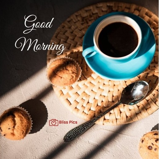 black coffee in blue cup and saucer with choco chip cup cake black coffee in blue cup and saucer with choco chip cup cake - good morning images with coffee