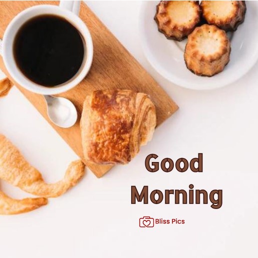 black coffee with croissant and cup cake breakfast black coffee with croissant and cup cake breakfast - good morning images with coffee