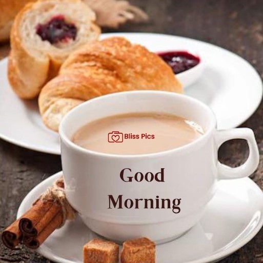 coffee cup with saucer and croissant coffee cup with saucer and croissant - good morning images with coffee