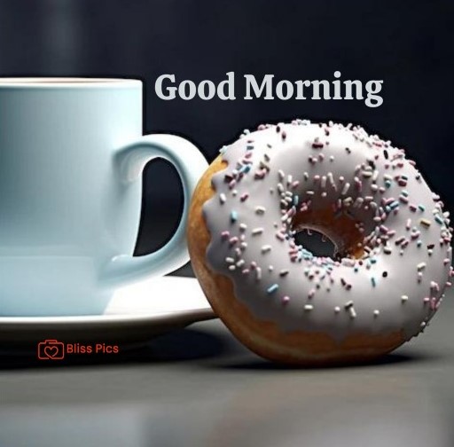 coffee mug and donut with cream and sprinkles coffee mug and donut with cream and sprinkles - good morning images with coffee