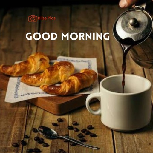 hand pouring black coffee in a cup and croissant breakfast on wooden table hand pouring black coffee in a cup and croissant breakfast on wooden table - good morning images with coffee
